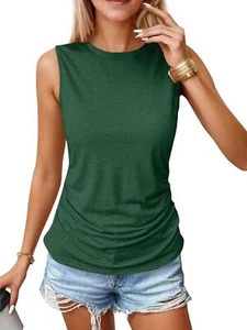 Womens Ruched Tank Tops Crewneck Sleeveless Tops NEW - Picture 1 of 14