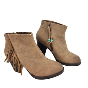 Ariat Unbridled Ladies Shayla Suede Heeled Bootie Size 6.5 Fringle Beaded Tassle - Picture 1 of 14