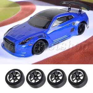 4 x RC Rubber Tire 7-Spoke Alloy Wheel Rims for RC1:10 On-road Car Black - Picture 1 of 9