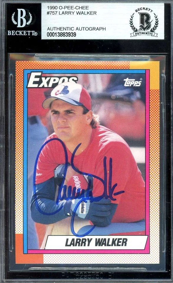 Larry Walker Beckett BAS Signed 1990 O-Pee-Chee Rookie Autograph - Image 1 of 2