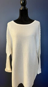 NWT Katherine Barclay Ribbed Winter White Sweater W Puffed Sleeves Sz L - Picture 1 of 4