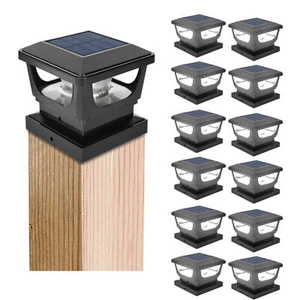 12 Black White 3x3 4x4 Solar Post Lights Cap Deck Fence Outdoor PCV/Vinyl Post - Picture 1 of 10