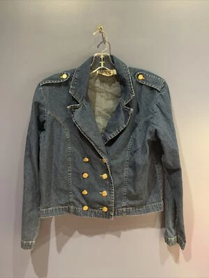 Chaqueta vaquera talla 12, botones crop dorados, lavado oscuro 100 % algodón Foto 1 de 4