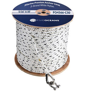 Anchor Line 5/16 inch x 50 ft - Rope Line 3-Strand White Thimble & Shackle