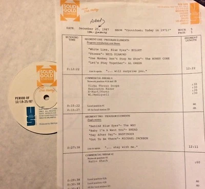 RADIO SHOW:TODAY 71 12/25/87 BULLET, NEIL DIAMOND, DON McLEAN, MELANIE,BADFINGER - Image 1 of 2