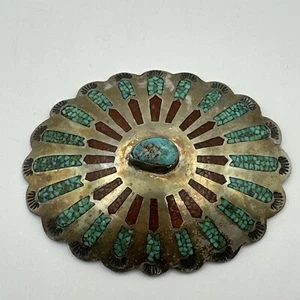 Native American Navajo “CJ” Silver Turquoise Coral Concho Belt Loop #2 - Picture 1 of 9