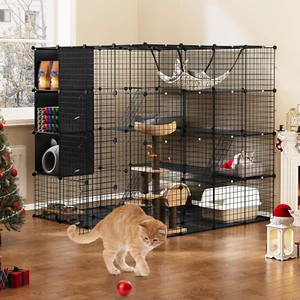 Large Cat Cage with Storage Cube, DIY Indoor Catio Cat Enclosures Metal Cat Play - Picture 1 of 12