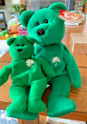 TY Beanie Baby Bears 1997 Erin Irish Clover & Mini Erin with Protective Case