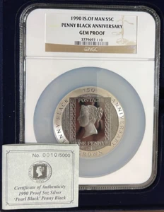 1990 5 Oz Isle of Man Penny Black 150th Anniversary NGC GEM Proof COA #10!!! - Picture 1 of 2