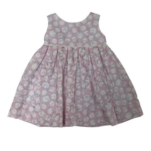 Anavini Hand Smocked Pink White Floral Polka Dot Tie Back Dress Girls 18 Months - Picture 1 of 3