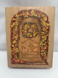 PSX Fall Autumn Leaves Door With Wreath Large 5” Rubber Stamp CK-3520 New! - Picture 1 of 4