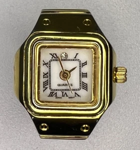 Gold Tone Unisex 18mm Ring Quartz Watch Square Dial Expandable Band - Picture 1 of 12