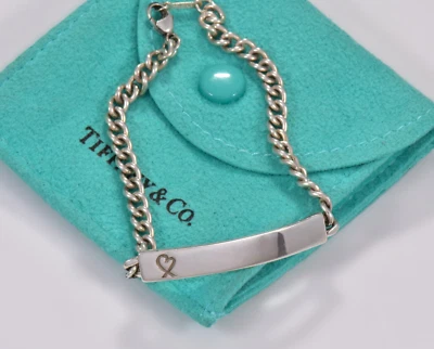 7" Tiffany & Co Silver Paloma Picasso Loving Heart ID Bar Chain Link Bracelet - Image 1 of 4