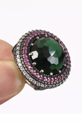 Gorgeous!Antique Vintage Sterling Silver Emerald, Ruby & Topaz Huge Ring. - Image 1 of 3