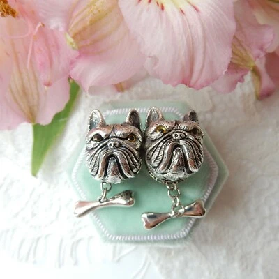 Abotoaduras masculinas de prata esterlina para cachorros buldogue francês esmeralda - Imagem 1 de 4