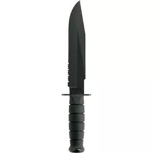 KA-BAR 8" Fixed Blade Fighter Partially Serrated Edge Knife w/ Sheath - Black - Picture 1 of 2