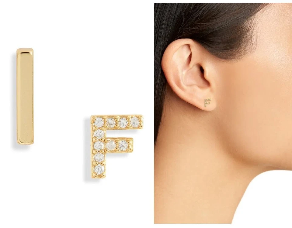 NWT Mismatched Hoop & Stud Earrings ARGENTO VIVO STERLING SILVER  Letter F Foto 1 de 1