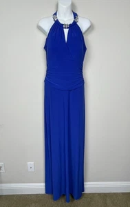 NWT Cache Y2K Formal Evening Gown Blue High Neck Rhinestone Open Back Maxi Sz 12 - Picture 1 of 8
