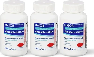 Suavizante de heces de sodio Major DOK Docusate 100 mg cápsulas blandas 100 quilates - paquete de 3 Foto 1 de 3