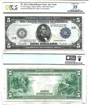 1914 $5 Federal Reserve Note Fr-851c PCGS Choice VF-35 - Image 1 of 3