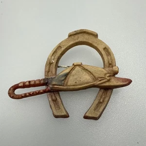 Vintage Horseshoe Jockey Cap Hat Pin Brooch Plastic 2” Equestrian - Picture 1 of 5