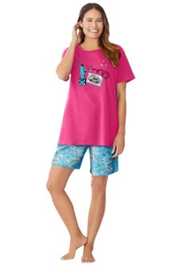 Dreams & Co. Plus Size Knit Pj Short Set - Picture 1 of 43