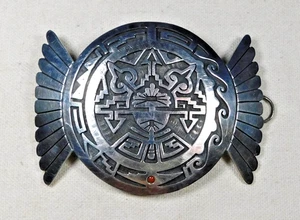 HOPI BOBBY SECAKUKU STERLING Cutout Overlay HANDMADE Vintage PORTRAIT BUCKLE - Picture 1 of 4