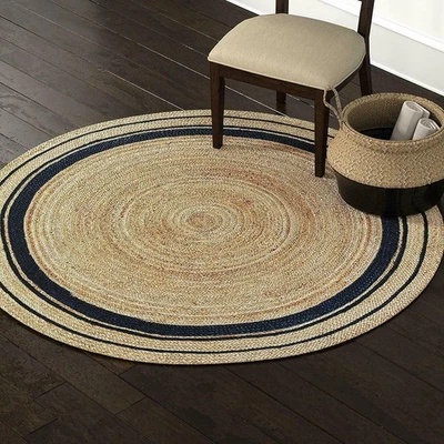 Jute Braided Area Rug Reversible Modern 100% Natural Jute Farmhouse Round Carpet - Image 1 of 4