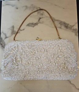 Bolso de Noche Vintage con Cuentas Cartera Hecho a Mano en Hong Kong Tono Dorado Correa de Cadena - Imagen 1 de 10
