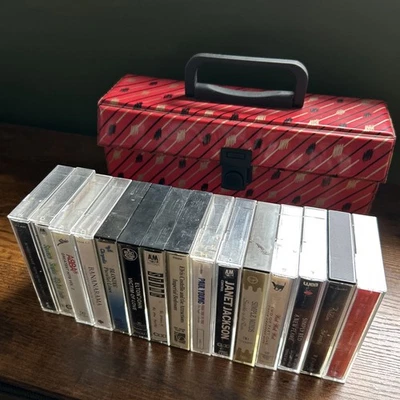 Vintage 80s Storage Case + 15 Cassette Tape Bundle Joblot Blondie ABBA Sting etc - Image 1 of 4