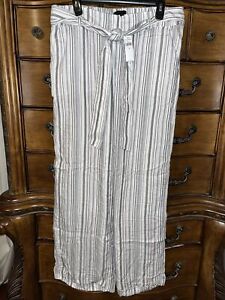 NWT Banana Republic Size 14 Striped Pants Elastic Waist White Gray