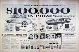 1957 Mennen Grooming concurso de premios de $100,000 anuncio impreso en 2 páginas chaqueta amarilla barco - Imagen 1 de 3
