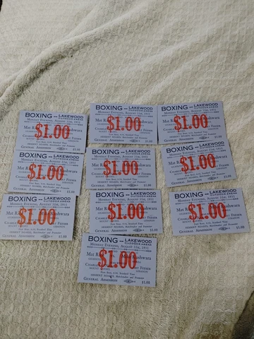 Lot of 10 original 1931 Boxing tickets, Lakewood Outdoor Arena, Pa Cover