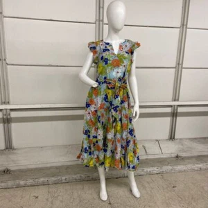 ROLLER RABBIT Eva Floral Paulina Dress Women's Size L Mist - Picture 1 of 6