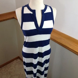 GAP V-Neck Sleeveless Slit-Bottom Blue & White Striped Long Shift Dress Size XS - Picture 1 of 9
