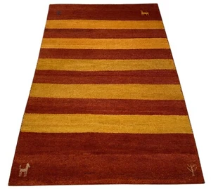 Gabbeh Carpet 120x180 cm Hand-knotted Red Gold Oriental Rug 100% Wool R150 - Picture 1 of 6