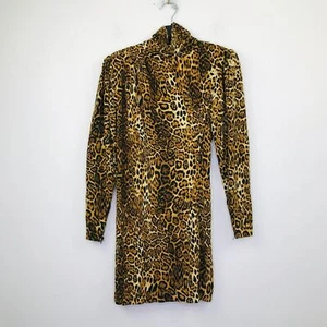 Ronny Kobo Women's S Mini Dress Brown Adina Leopard Shoulder Pad Bodycon CY26 - Picture 1 of 6