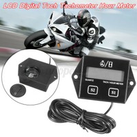 Motorcycle 2/4 Strok LCD Hour Meter Gas RPM Digital Tachometer Gauge    