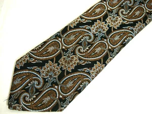XMI Platinum Mens Necktie Tie Black Brown Blue Paisley Silk 61" Long - Picture 1 of 5