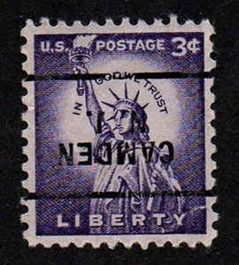 USA, SCOTT # 1035, INVERTED PRECANCEL CANDEN, NEW JERSEY, FREIHEITSSTATUE 1954 - Bild 1 von 1