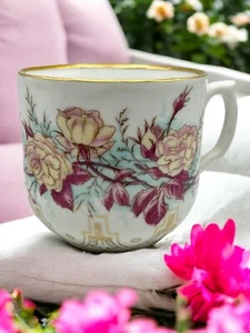 Vintage Mustache Cup Art Deco Floral Gold Gilt - Picture 1 of 11