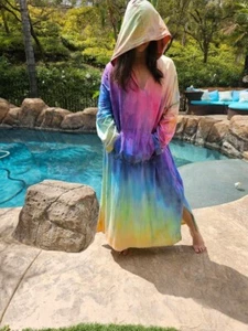 Maxi Vestido/Caftán/Sudadera/Bolsillo Maya Antonia Unisex a Mano Tie-Dye Arco Iris Algodón - Imagen 1 de 24