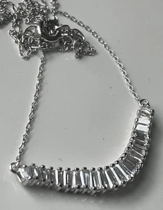 1.58 ct. t.w. Baguette CZ Curved Bar Necklace in Sterling Silver Brand New In Bo - Picture 1 of 12