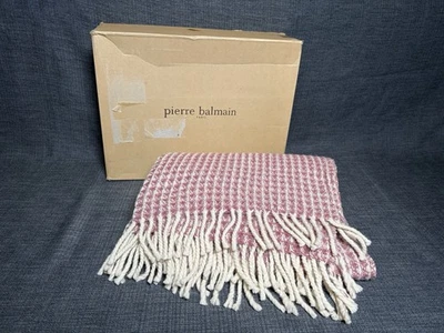 Nueva bufanda de lana Pierre Balmain tejida rosa/blanco Foto 1 de 4