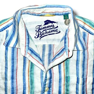 TOMMY BAHAMA Linen Shirt Men XL Striped Relax Button Up L/S Pocket Beach - Picture 1 of 4