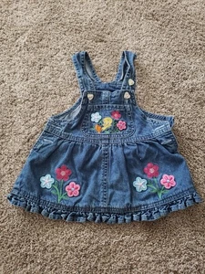 Vintage 2000 Warner Bros Tweety Bird Overall Denim Button Dress Sz 6-9mos - Picture 1 of 5