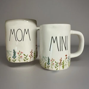 RAE DUNN MOTHER DAUGHTER SON CHILD MUG SET "MOM & MINI" FLORAL PRINT - Picture 1 of 5