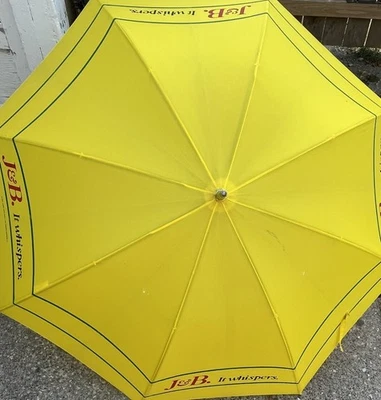 Vintage J&B Water Adverting Outdoor Indoor Umbrella Wood Handle Retro 1980 - Image 1 of 4