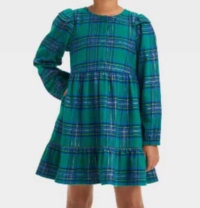 🥥 Cat & Jack Toddler Girls' Long Sleeve Plaid Holiday Dress Size XL (14)🆕 - Picture 1 of 6