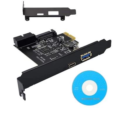PCI-E 1X to USB3.2 Gen1 5Gbps 2 Port Type C Type A Expansion Card W/ 19PIN Slot - Image 1 of 4